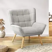 [OIKITURE] Armchair Fabric Lounge Accent Chair Grey