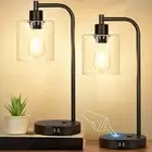 Set of 2 Industrial Touch Control Table Lamps with 2 USB Ports and AC Outlet - 3