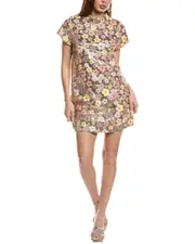 FATE Mock Neck Floral Sequin Shift Dress