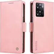 [YBFJCE] Case for Oppo A57 2022/A77 5G/A57s, PU Leather Shockproof Durable Phone Wallet Case Protective Flip Folio Cover, for Oppo A57 2022 Cover with Card Holder, Pink