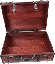GOOHOCHY 1Pc Vintage Wooden Suitcase Storage Box Decorative Retro Trunk with Handle Wooden Container for Home Decor for Organizing Jewelry Collectibles and Memorabilia
