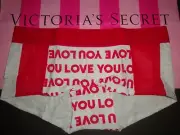 NEW VICTORIA'S SECRET "PINK" WIDE LOGO BOYSHORT PANTY HEATHER/RED LOVE YOU SZ M