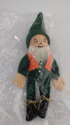 Tomte Elf Christmas Gnome Doll Wire Poseable Wooden Head Felt Clothes with Beard