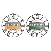 Wall Clock Dkd Home Decor 49.5 x 3.5 x 48 Cm Metal Green Yellow Vintage Train 2 Units