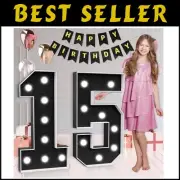 Stunning 3ft Light-Up Marquee Number 15 for Kid & Teen Birthday Celebrations