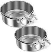 2 Pcs Dog Crate Water Bowl No Spill Cage Food Bowl Feeding Dish Hanging Crate Dog Bowl Stainless Steel Mountable Dog Kennel Water Bowl for Kennel Cage Crates (Silver L)