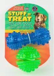 Stuff n Treat Dog Toy Vanilla Scented Dental Hygiene 2 pc Set Blue/Green