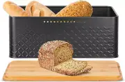 Bread Bin with Bamboo Lid, Black Bread Storage Box – Bread Holder Bin for Kitche