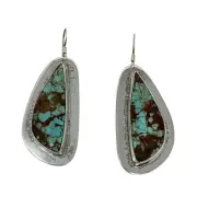 Harold Joe, Earrings, Number Eight Turquoise, Navajo, 2 1/4"