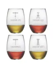 Susquehanna Glass Screw It Set of Four 21oz Stemless Wine Glasses