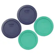 Two Pyrex 7202-PC 4" Blue 1 Cup & Two 7202-PC Green 1 Cup Lids 4PK for Glass Bwl