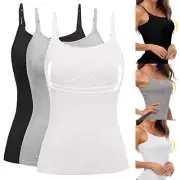 Women Camisole with Built-in Bra Cup Strap Supportive Padded Tank Top Layering