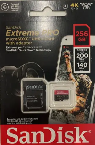 SanDisk 256GB 256G microSD【200MB/s Extreme Pro】microSDXC micro SD SDXC 4K U3 A2 V30手機記憶卡