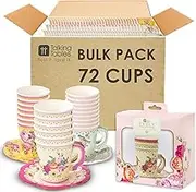 Talking Tables | 72x | Truly Scrumptious Party Vintage Floral Tea Cups and Saucer Sets, Disposable Blossom, Height 8cm, 3", Mixed Colours, Party Supply Wedding, Tea Party, Birthday, Baby Shower