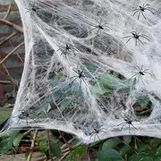 Weforu Halloween Spider Web, 100G Super Stretch Spiders Web with 30 Pcs Fake Spiders for Halloween Party, Indoor Outdoor, Yard, Tree, Office Decor (White)