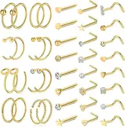 [ONESING] 20-70 PCS 20G Nose Rings for Women Nose Piercings Jewelry Gold Nose Rings Hoops L Shape Nose Rings Studs Screw 316L Surgical Stainless Steel Nose Rings for Men Women