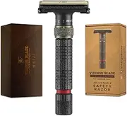 VIKINGS BLADE Adjustable Double Edge Safety Razor, The Emperor MEIJI by , Short & Fat Handle, Solid Brass, Butterfly Twist-To-Open, Eco Friendly, Luxury Case. Smooth, Close, Clean Shaving Razor