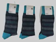 Nordstrom Turquoise Stripe 3-Pack Men's Dress Crew Socks 6-1/2 - 12 5571