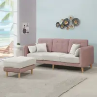 在飛比找momo購物網優惠-【MUNA 家居】奧勒岡L型粉色貓抓布沙發/全組(沙發 布沙