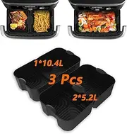 [Marakruki] 3Pcs Silicone Air Fryer Liners for Ninja AF500 XXXL, Reusable 10.4L FlexDrawer, 2 Pcs for Dual 5.2L Baskets + 1 Pcs for 10.4L Megazone Basket