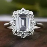 Art Deco Style Lab-Created Diamond Emerald Cut Engagement Ring 14K White Gold FN