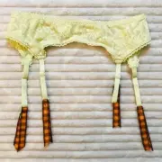 NWT VS Lace Chartreuse Green Plaid Garter Belt School Girl Lingerie size XS/S