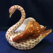 Herend Bird Figurine - Swan 5237 Rare - Rust Fishnet