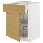 METOD / MAXIMERA base cab w wire basket/drawer/door, white/Voxtorp oak effect, 60x60x80 cm