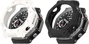 2-Pack Case Compatible with Amazfit T-Rex 3, Soft TPU Armor Skeleton Smart Watch Replacement Cases, Bumper Hollow Screen Protector for Amazfit T-Rex3 Accessories (White+Black)