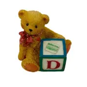 Vintage CherishedTeddies Baby Bear Mini Figurine ABC Block Letter D Nursery Gift