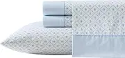 Laura Ashley - Sheet Set, Breathable Percale Cotton Bedding, 200 Thread Count, Deep Pocket, Chic Home Decor (Kate Blue, Twin)