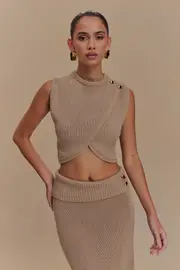 Sloane Overlay Knit Top - Latte