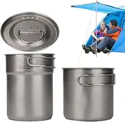 Camping and Hiking Pot - Set of 2 Stainless Steel Outdoor Cooking Pots, Portable Cooking Equipment with Folding Handle for Tea, Coffee, Meal and Water on Camping Trips