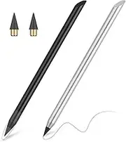 AUAUY Inkless Pencil, Infinita Metallic Writing Pencil, Portable Eternal Pencil with 2 Replacement Tips, Infinite Pencil, Colastic Material Children Adults Home Office – Black & Silver