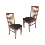 Fairmont 2pc Set Dining Chair PU Leather Seat Slat Back Solid Oak Timber Wood