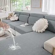 [hyha] Waterproof Couch Cushion Covers, Stretch Magic Sofa Seat Slipcover, Waterproof Sectional Couch/Sofa Cushion Covers for Pets Washable with Elastic Bottom(3PC, Grey)