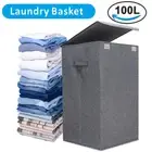 100L Laundry Basket Washing Clothes Storage Folding Basket Bin Hamper With Lid