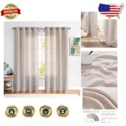 Linen Tan Curtains - 2 Panels, Light Filtering Grommet Top for Farmhouse Style