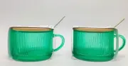 SET (2) Target Bullseye's Playground Overnight Oat Mugs+Spoon - Green 12oz NEW