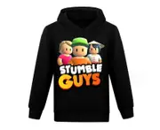 Stumble Guys Printed Hoodies Kids Long Sleeve Pullover Hooded Sweatshirt Top - Black