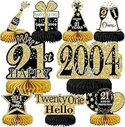 MOORAY 9Pcs Black Gold 21st Birthday Decorations Honeycomb Centerpieces for Girls,Happy Tables Toppers Party Supplies,Vintage 2001 Aged Table Sign Decor
