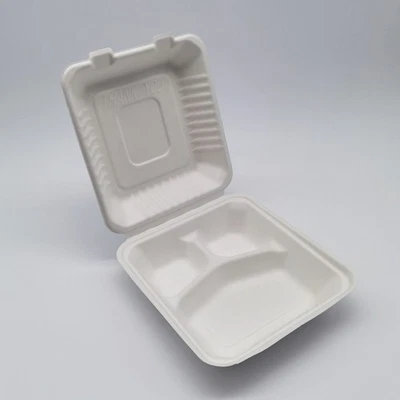 Northlight 200-Count 3-Compartment Hinged White Take Out Containers - 9"