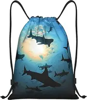 [LHBWCVN] Hammerhead Sharks Drawstring Backpack for Men Gym Bag String Bag Waterproof Drawstring Bag for Women Swim Bag