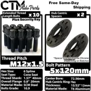 2x 12mm Thick 5x120 72.56mm CB Wheel Spacer Set Black 12x1.5 Spline Bolt Fit BMW