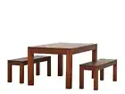 TANAKA SOLID MAHOGANY TIMBER DINING SET TABLE 180 CM.W/2 BENCHES MAHOGANY COLOUR