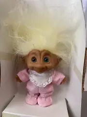 NIB Vtg 5” Baby Treasure Troll Ace Novelty Yellow Hair & wishstone Belly Jewel