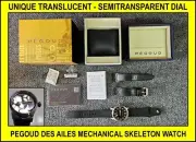 NEW - PEGOUD TRANSLUCENT MECHANICAL SKELETON FIELD PILOT AVIATOR AIR FORCE WATCH