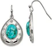 [JewelryWeb] Stainless Steel Polished Simulated Turquoise and Cubic Zirconia Shepherd Hook Earrings 19 Stud Earring for Women