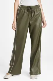 WAYF London Faux Leather Pants in Army Green /Ivory at Nordstrom, Size Small Army Green/Ivory