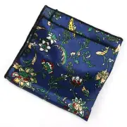 Blue with Tan and White Floral Pocket Square